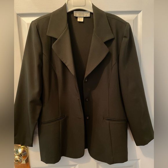Misses 14 dark green jacket, lucite buttons, unlined, pockets - Picture 3 of 16